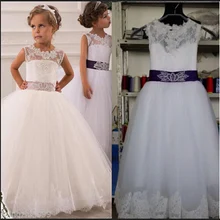 Детские Платья Пояса Замочная Скважина Бальное платье Свадебное Партия Причастие Театрализованное Платье для Маленьких Девочек Дети/Дети платье