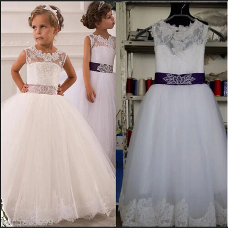 2017 New Flower Girl Dresses Sashes Keyhole Ball Gown Wedding Party Communion Pageant Dress for Little Girls Kids/Children Dress