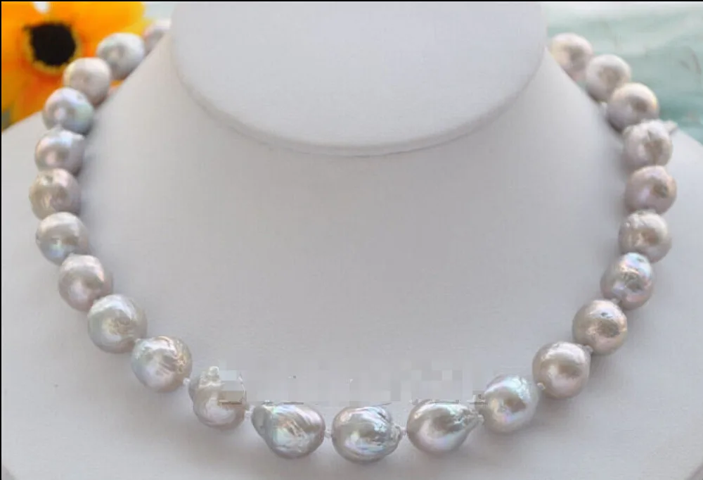 

FREE shipping>>>>>>New High Lustre 17" 13mm gray almost round Edison pearl necklace