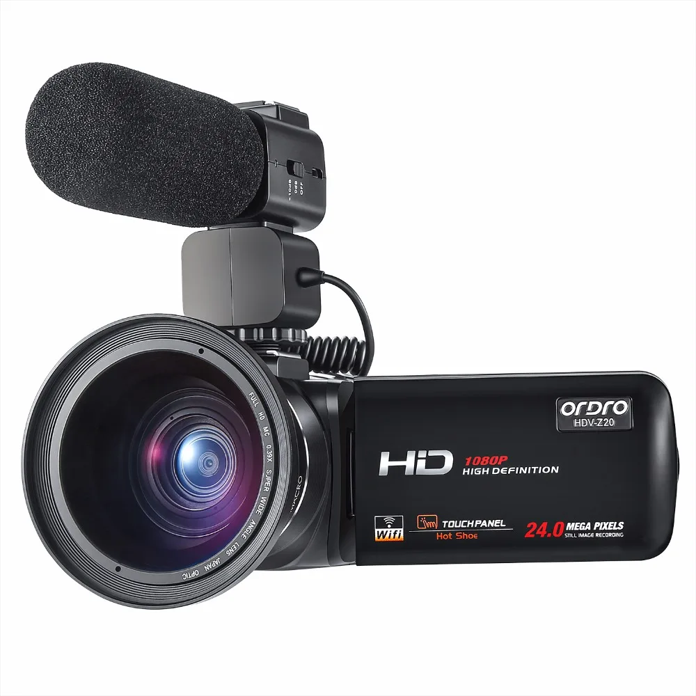

Ordro Video Camera 1080P Full HD Camcorder with Wifi External Rechargeable Microphone Wide Angle Lens Remote Control (HDV-Z20)