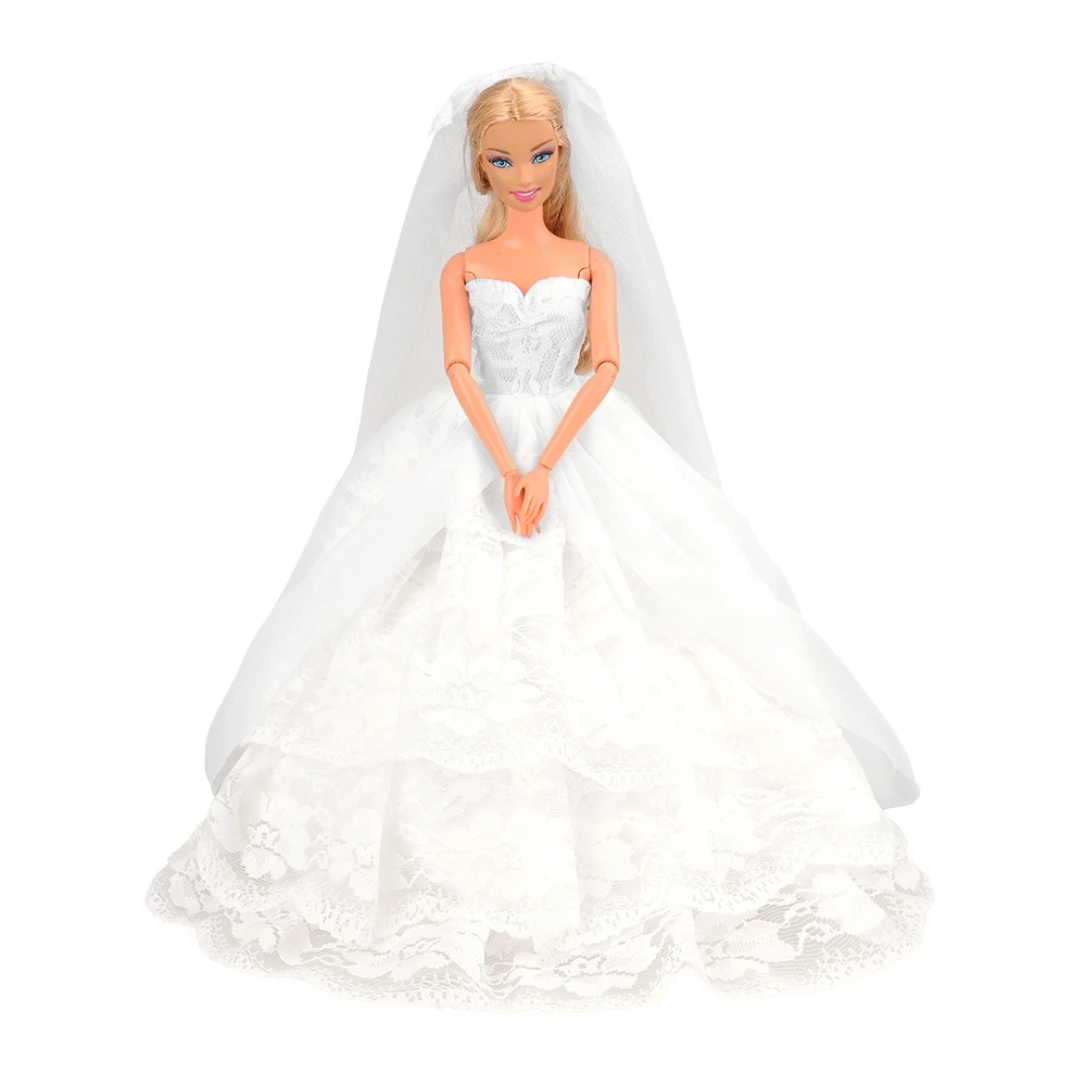 Fashion Accessories for doll Long Tail Evening Party Wedding White Dress Our Generation Doll Clothes For Barbie Game DIY Present