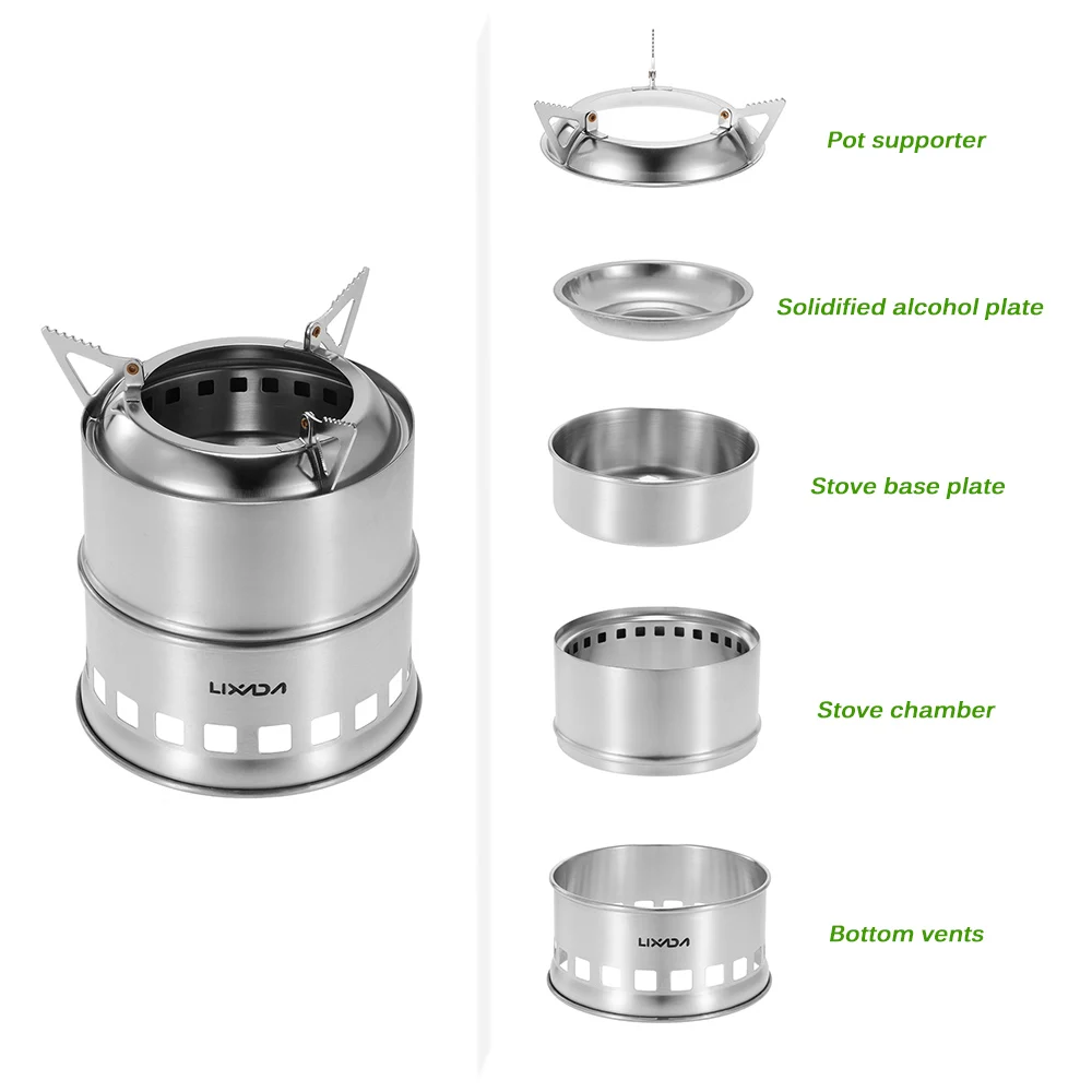

Lixada Portable Stainless Steel Wood Stove Lightweight Solidified Alcohol Stove Outdoor Cooking Picnic BBQ Camping