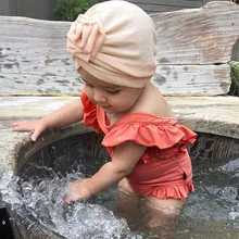 Чистый Цветной с рукавами в форме листа лотоса для девочек детские Плавание костюм для маленьких девочек одежда для купания, купальник для малышей