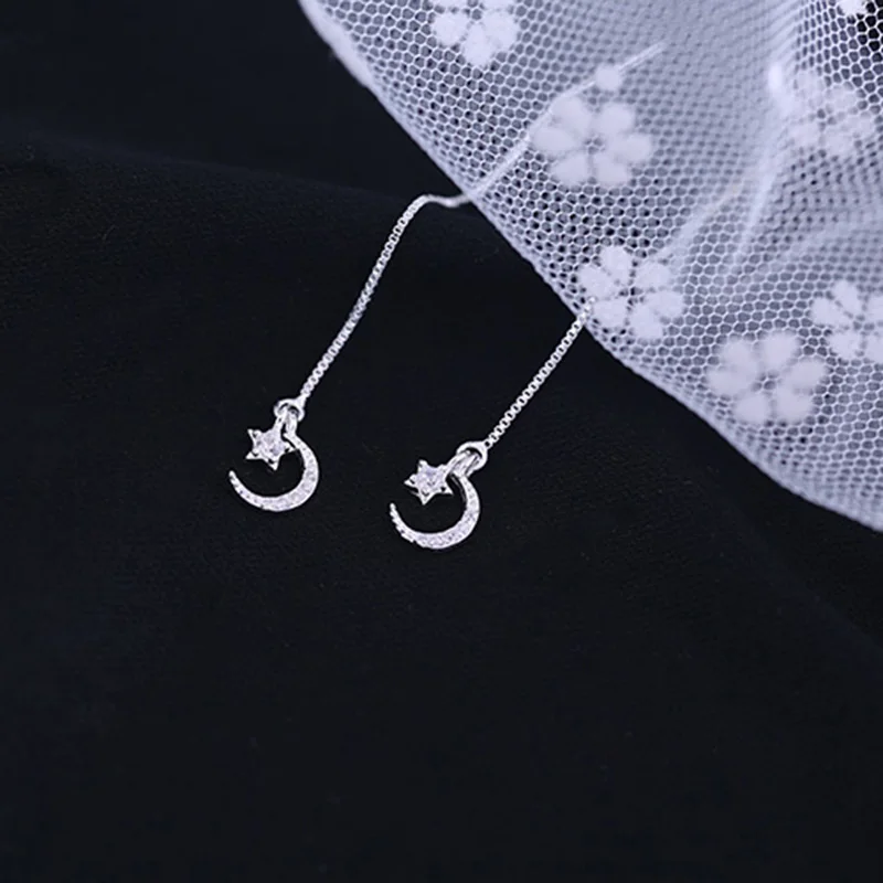 Серебряные серьги с длинной кисточкой и лунной звездой 925 ААА циркониевые серьги для женщин модные ювелирные изделия
