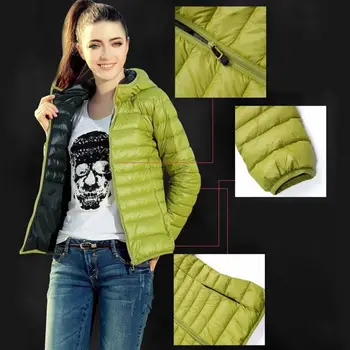 

Winter Women Light Down Jacket Hooded Jackets Long Sleeve Warm Coat Parka Female Solid Color Thin Section Cotton Jacket