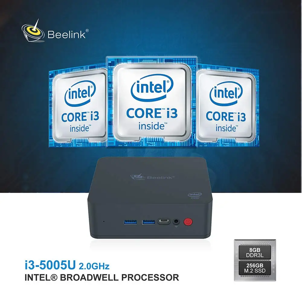 Beelink U55 Мини ПК Intel Core I3-5005U процессор(Intel Hd 5500), Ddr3L 8 Gb Ram/256 Gb Ssd/Diy Hdd 1000 Мбит/с Lan 2,4/5,8G