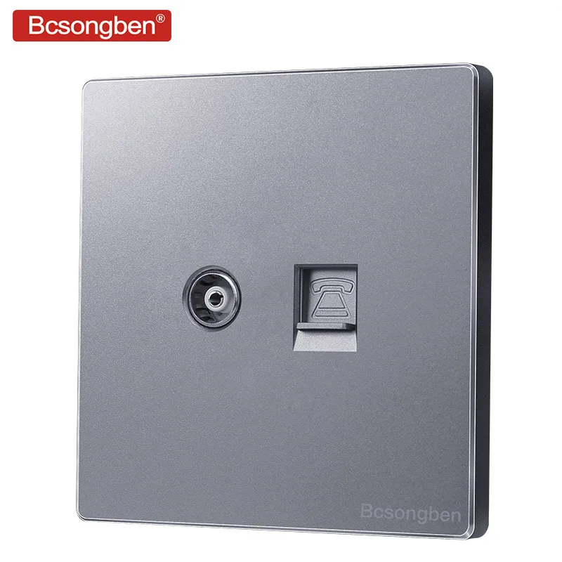 

Bcsongben 2 Gang Weak electricity class wall socket Silver gray Nordic simple panel Telephone TV socket outlet J2-DHDS
