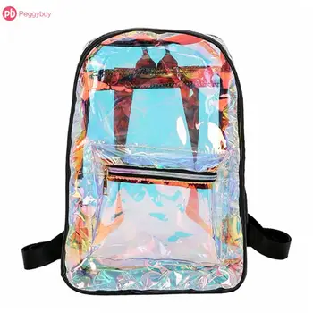 

Transparent Street Women Girls Casual Shoulder Bags PVC Clear Laser Hologram Backpack Fashion School Backpack Mochila Feminina