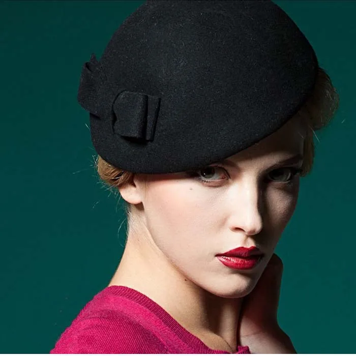 

2019 Women cap Elegant wool fedoras floppy hats with bowknot fashion tam,derby in winter,autumn bowler for women,ladies