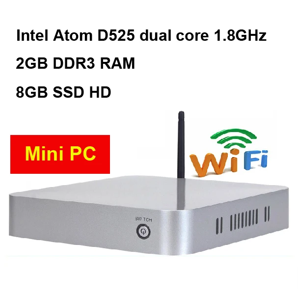 mini PC HTPC Intel Atom D525 dual core 1.8GHz RAM 2G DDR3 8GB SSD function power-auto on 2 years warranty