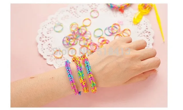 HOGNSIGN DIY Handmade Beaded Color Noctilucent Woven Bracelet Rope Rainbow Weaving Hand Ring Rubber Band Manual Party Girl Toys 3