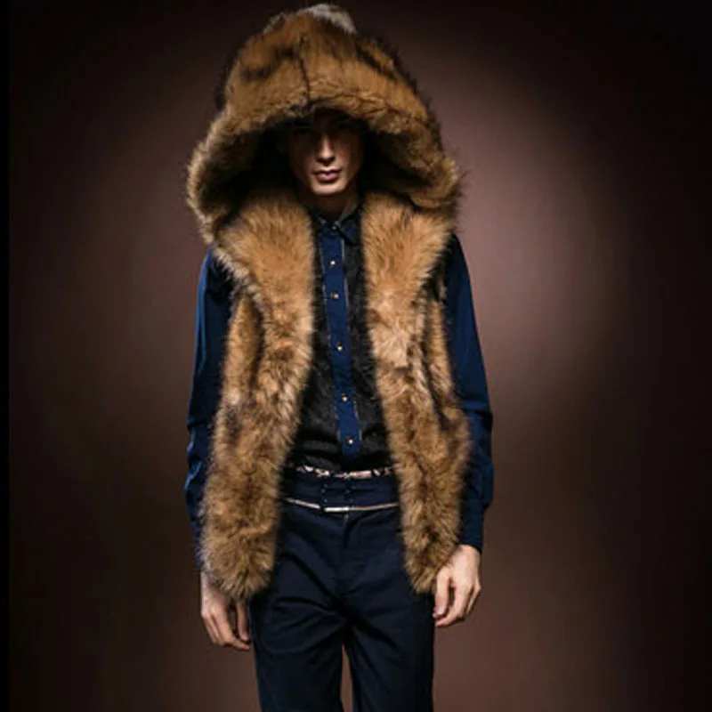Imitation Fur Coat Mens Fur Vest Waistcoat Winter