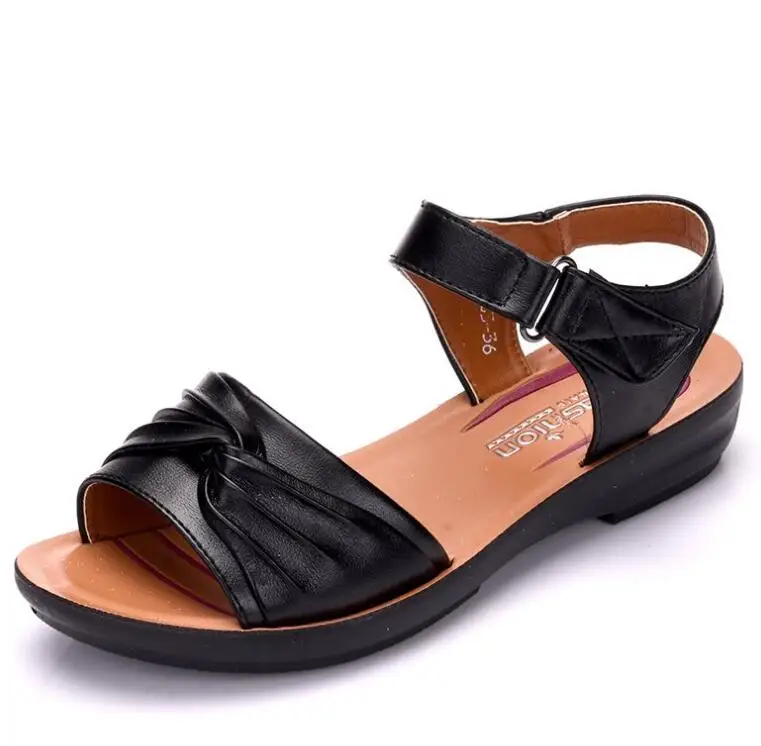 Женская обувь из натуральной кожи повседневные сандалии на плоской подошве пляжная рубашка летние туфли на толстой подошве женские Размеры 35-41 B605 - Цвет: Черный