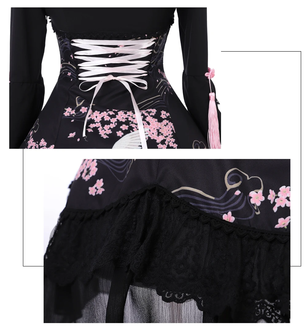 2018 Оригинальный китайский стиль Готическая Лолита платье Черный печати с длинными рукавами Китайский Узел рюшами многослойное для девоч