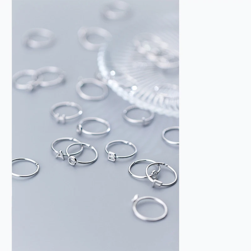 MloveAcc Original 100% 925 Sterling Silver A to W Alphabet Letter Rings for Women Girls Elegant Charming Trendy Rings Jewelry