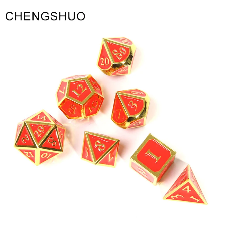 

Chengshuo rpg dice dnd sets metal polyhedral dungeons and dragons d20 10 6 8 12 table game Zinc alloy red dices digital pattern
