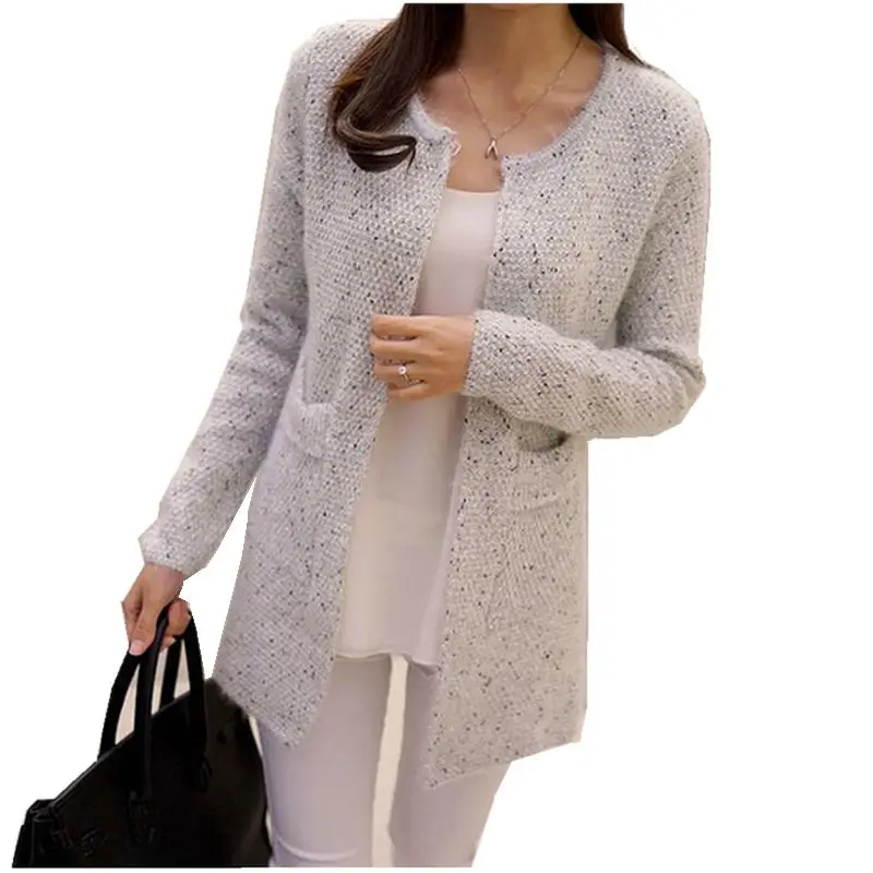 Latest Autumn Fashion Women Sweater Coat Casual O neck Cardigan Long sleeved Knit Sweater Medium long Loose Big yards Coat NZ183