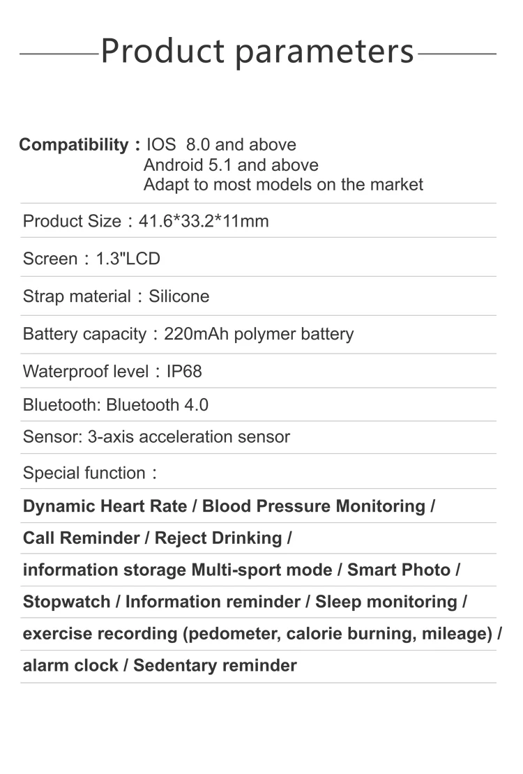 Newest Smart Bracelet Fitness Tracker Blood Pressure Sleep Monitoring Smart band Sport Bluetooth Wristband for android ios phone