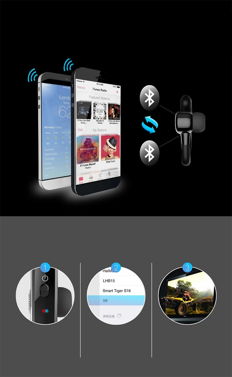 Бизнес Bluetooth наушники микрофон Громкая связь звонки гарнитура спортивные стерео наушники подключение с 2 телефона для samsung IPhone huawei