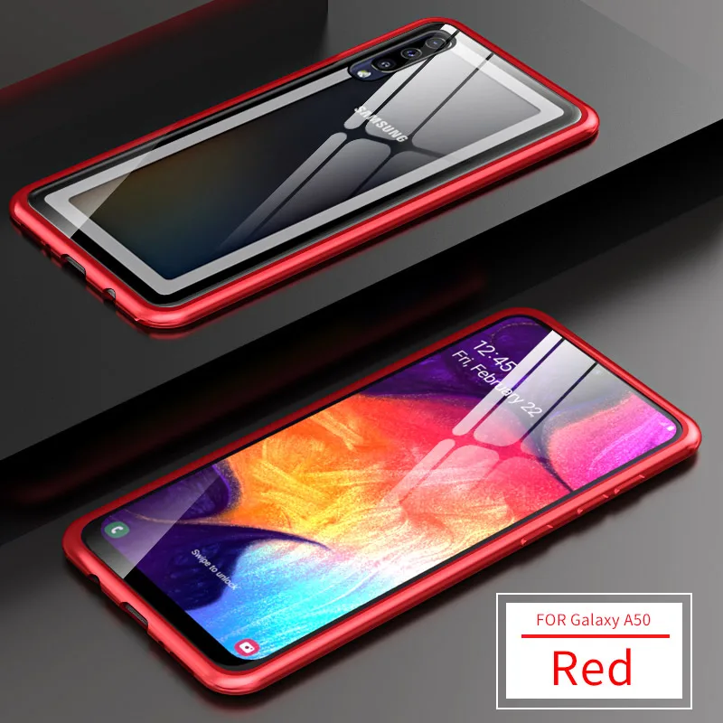 Роскошный металлический чехол с ручным винтом для samsung Galaxy A70 A60 A50 A40 A30 A20 A10, гибридный суперпрозрачный чехол из закаленного стекла - Цвет: Red