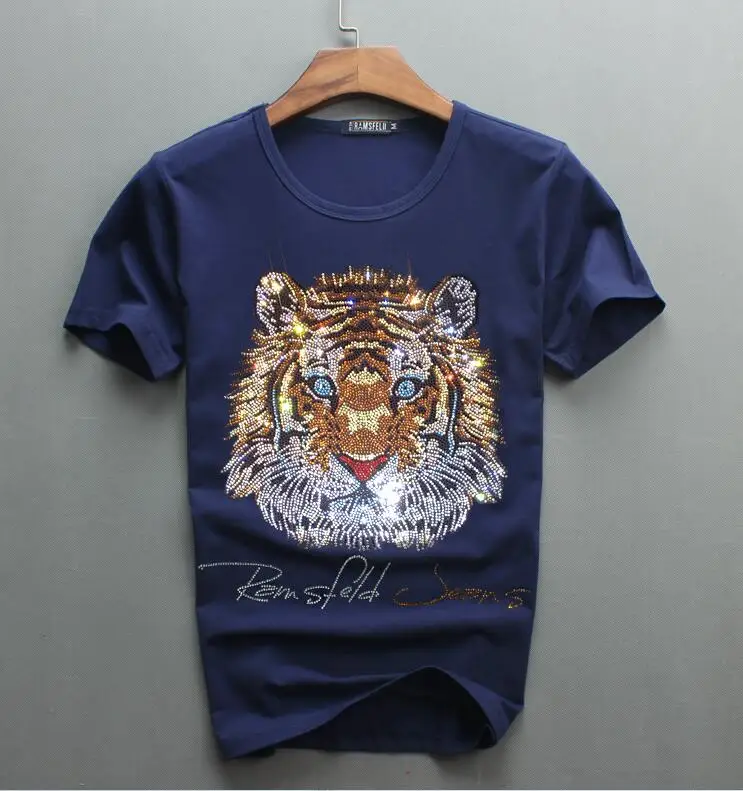 Kopen Luxe ontwerp van Diamanten 100% Katoen Heren top tees Designer mannen t shirt