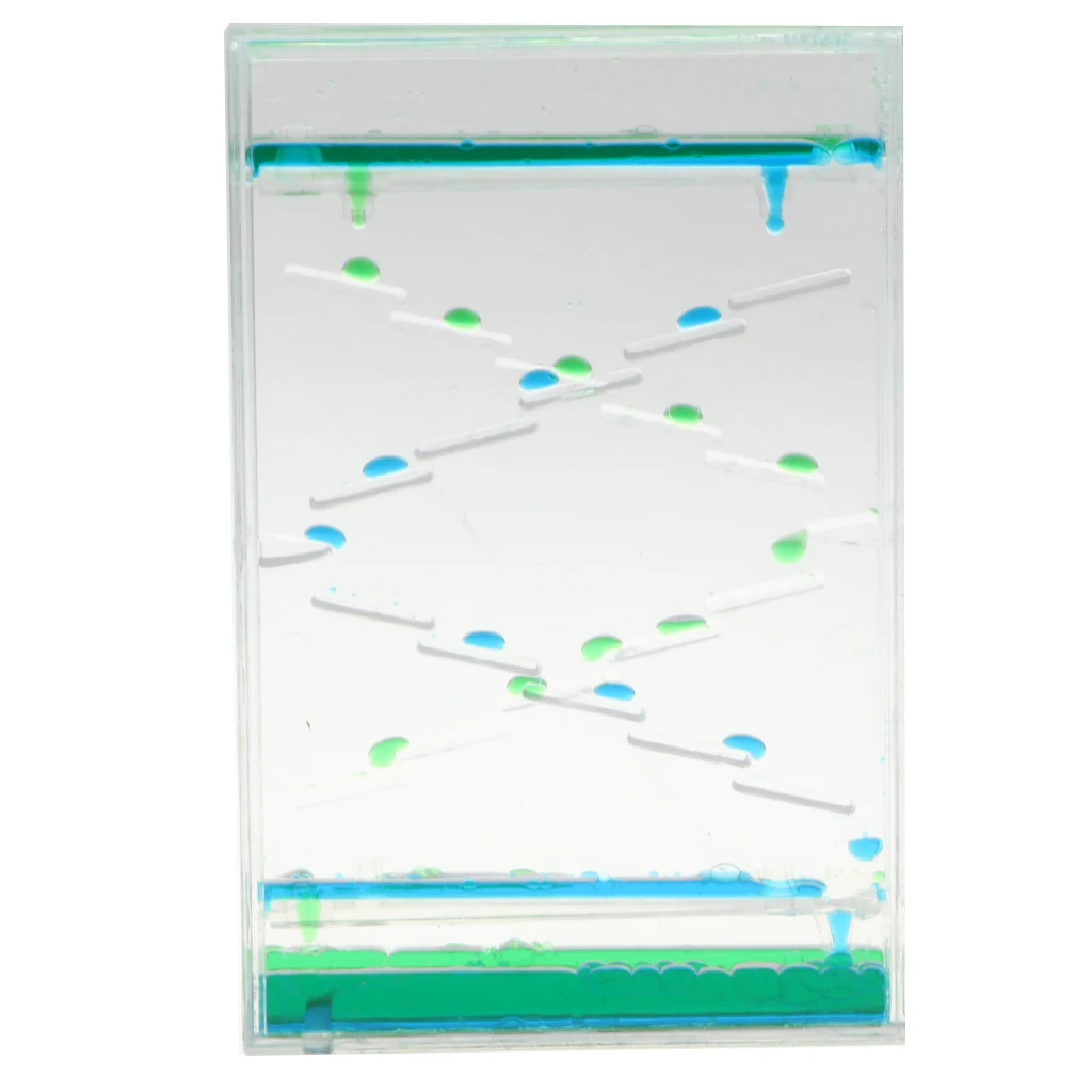 Square Slide Floating Mix Colored Oil Hourglass Bubbler Motion Timer Sensory Toy Home Decor -Blue + Green