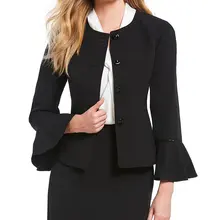 Индивидуальный заказ черный с широкими рукавами Для женщин юбка костюмы Бизнес костюмы для торжественных случаев Офисные женские туфли», комплект из 2 предметов, куртка/юбка W10