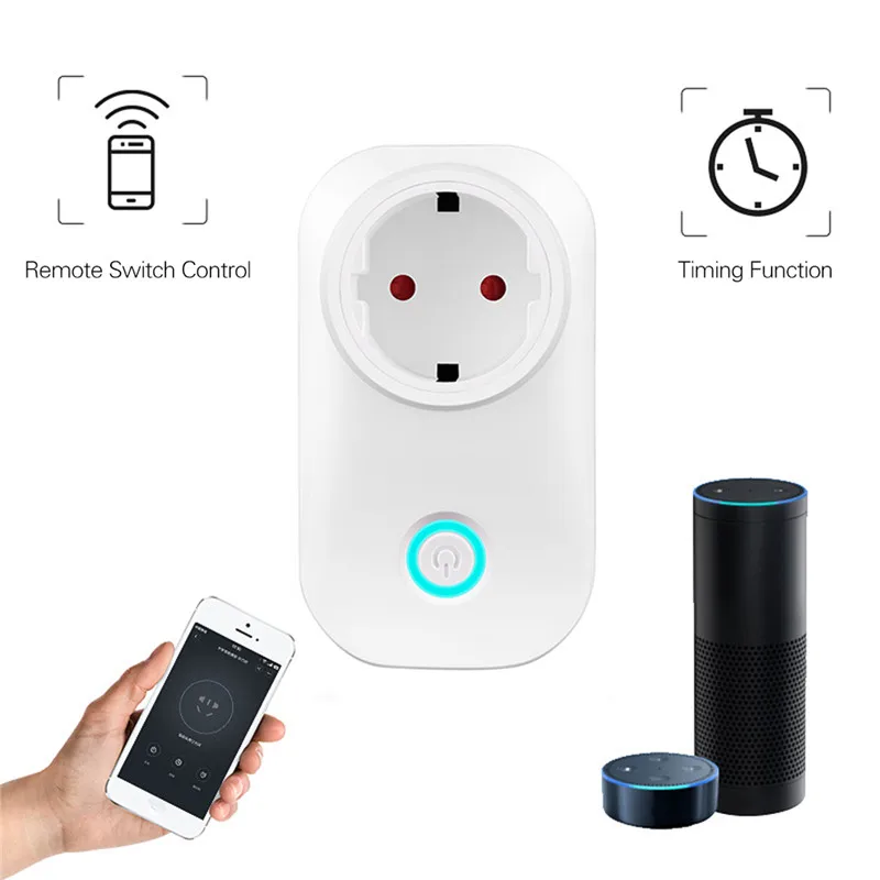 Умная вилка EU US UK WiFi Пульт дистанционного управления с Alexa синхронизация