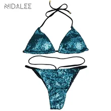 

Solid Color Swimsuit 2018 New Sequin Bikini Set Triangle Bandage Swimwear Cortex Bikini Low Waist Sexy Hot Sell Beach Wear