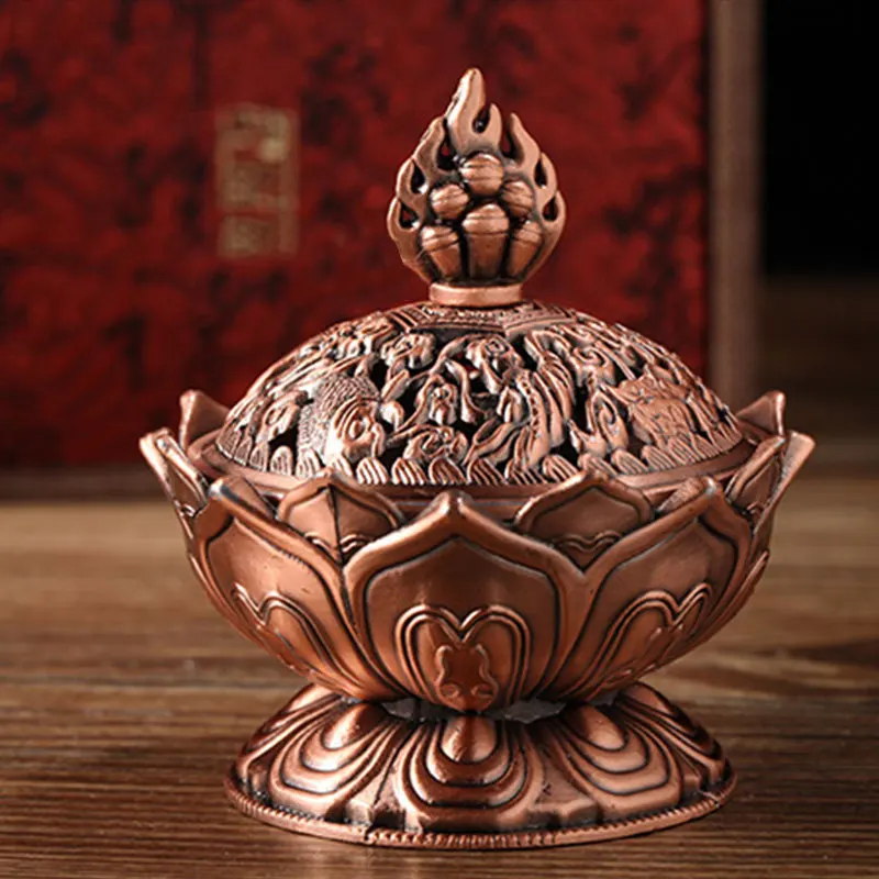 

Mini Lotus Designed Alloy Metal Bronze Craft Incense Burner Home Decor Tools