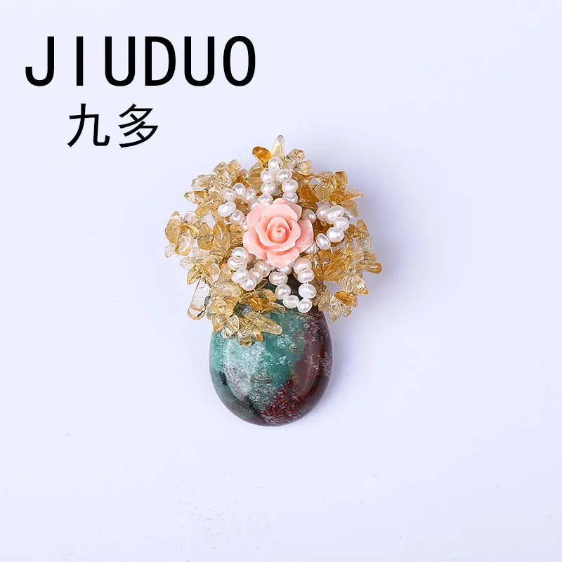 

Natural pearl Unique Design Black Metal Brooches For Women Colorful Natural Stone Bouquet Brooch Safety Pins Vintage Jewelry