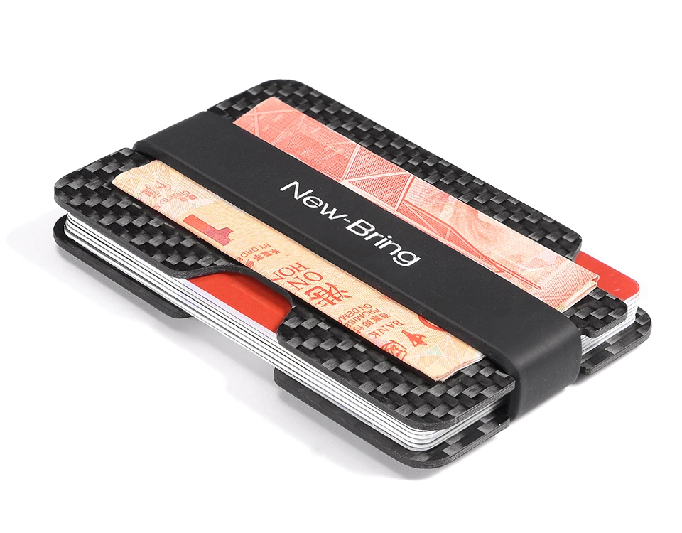 NewBring 100% Real Compact Carbon Fiber Mini Money Clip Credit Card Sleeve ID Holder With RFID Anti-Thief Card Wallet