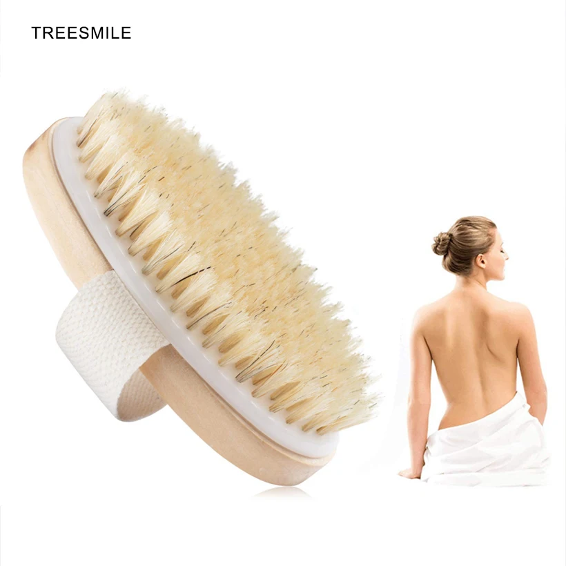 TREESMILE الجسم حمام فرشاة خشبية تدليك الجسم فرشاة خشبية حمام دش فرشاة سبا فرشاة استحمام دون مقبض D40