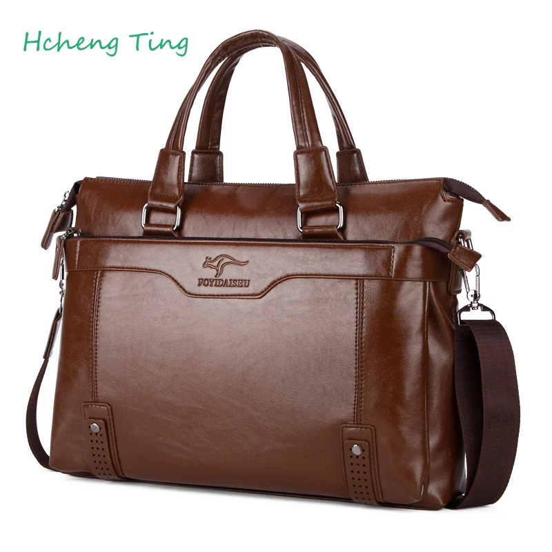 Men Kangaroo Leather Handbag Briefcase 14 inch Laptop Bag Luxury Brand Men Messenger Shoulder ...