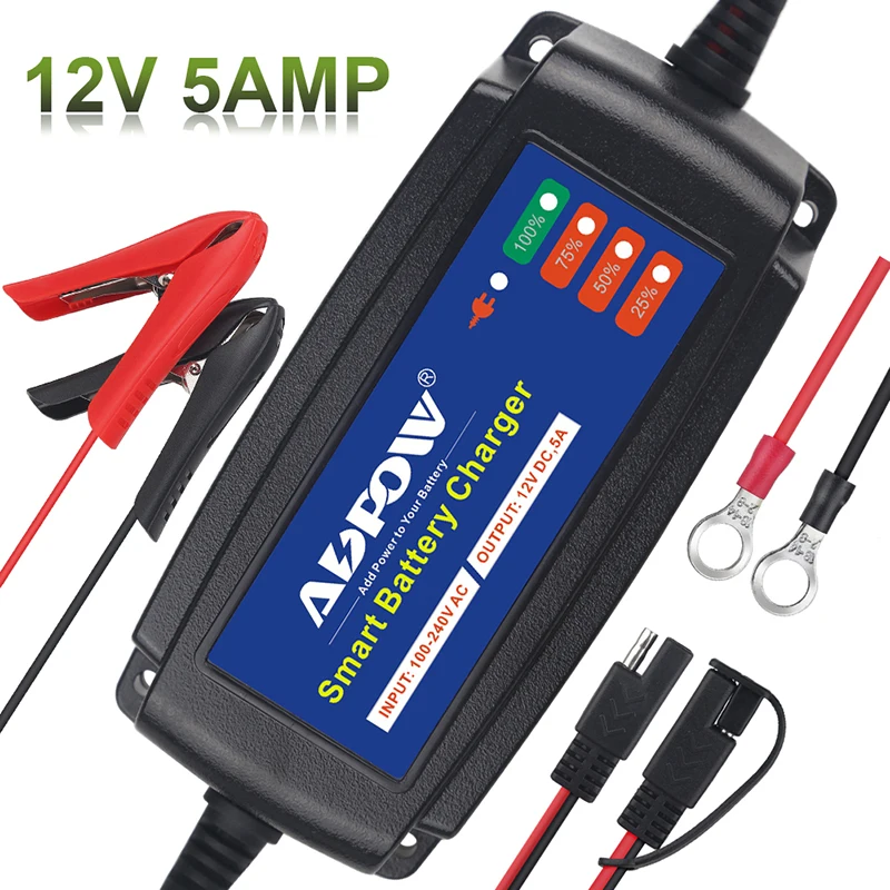 Cargador de batería de coche de 5 etapas, 5AMP, automático, 100v-240V, batería de plomo ácido, carga inteligente, 12v, motocicleta, barco - AliExpress