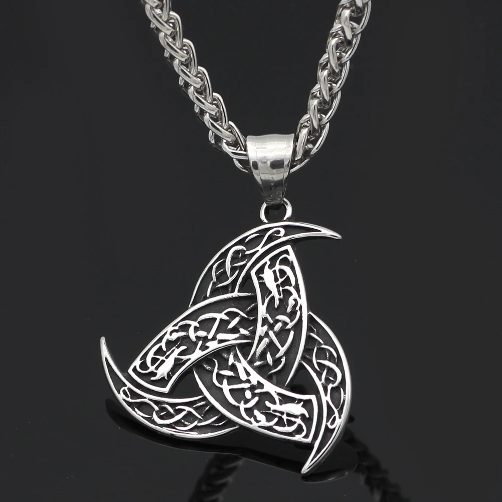 

Men stainless steel viking Odin's Horn wolf Pendant necklace
