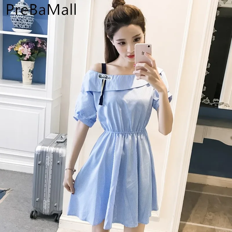 

2019 Fashion Striped Women Dress Hollow Out Sleeve Summer Casual Mini Dress Chiffon Defined Waist Dresses Vestidos C195