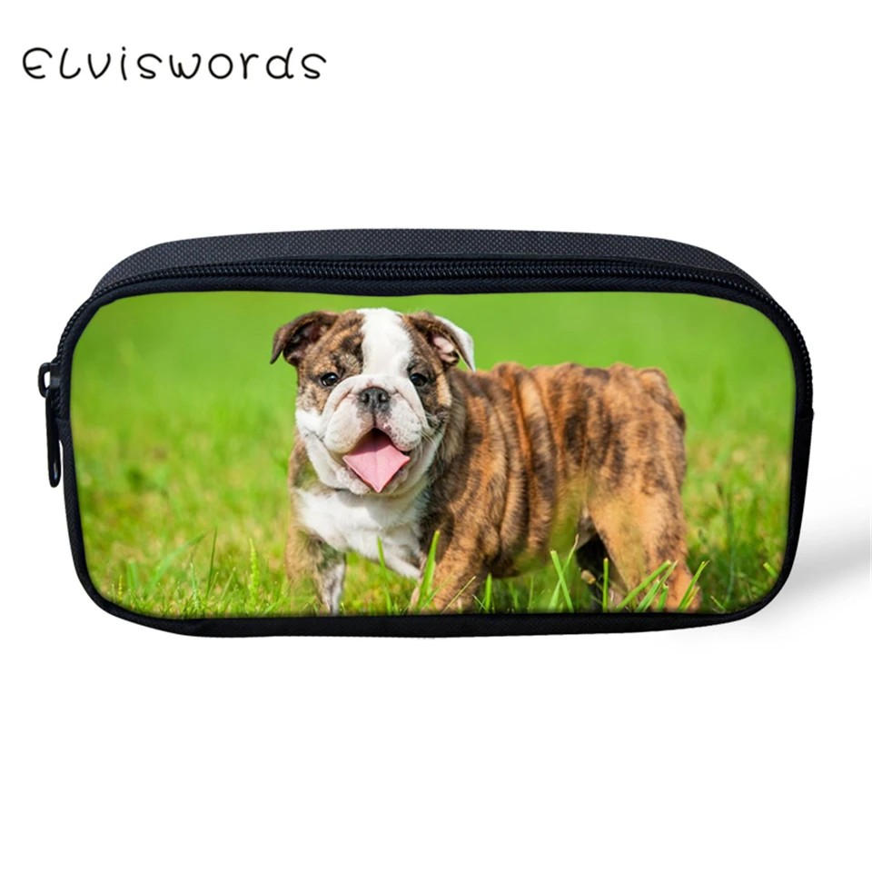 

ELVISWORDS Kids Pencil Case Little Bulldogs Print Pattern Students Stationery Box School Supplies Pencil Box Cartoon Beautician
