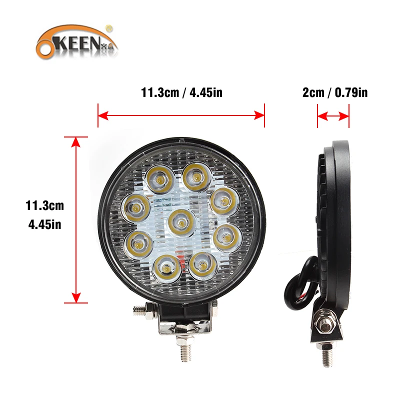 OKEEN Car LED Work Light 4 Inch 27W Round LED Light Bar for Tractor Offroad Truck ATV UTV SUV Driving Lamp Daytime Running Light