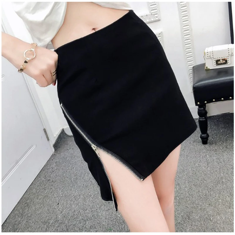 

Black Casual zipper A-line Mini Skirt 2018 Spring Low Waist Straight Short Skirts Woman Plain Sexy Pencil Skirt Solid color