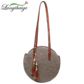 

2019 Summer New Women Handbag Straw Beach Travel Bags Big Tote Women Shoulder Messenger Bags Fashion Women Bag Round Package