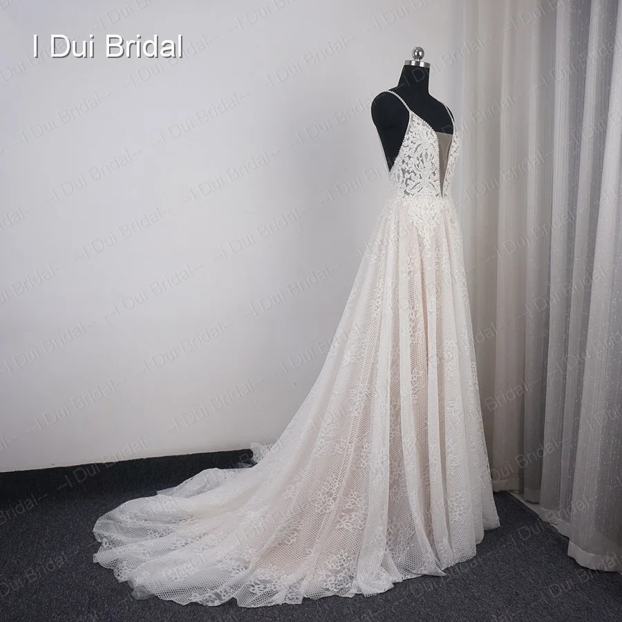 Погружаясь шеи Свадебные платья Жемчуг Кристалл вышитый бисером кружева для невесты платье фабрика на заказ Реальные фото