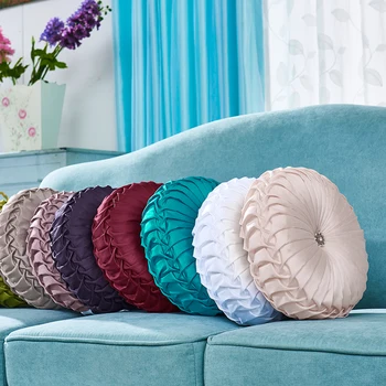 

3D Handmade Diamond Round Pillow Home Decor White Ivory Pink Flowers Cushion Decoration 35x35cm with Filling