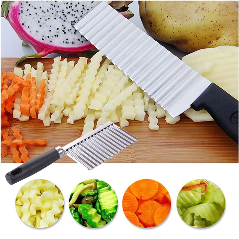 

Stainless Steel Potato Slicer Dough Vegetable Fruit Wavy Slicer Knife Potato Chip Cutter Chopper French Fries cutter machine