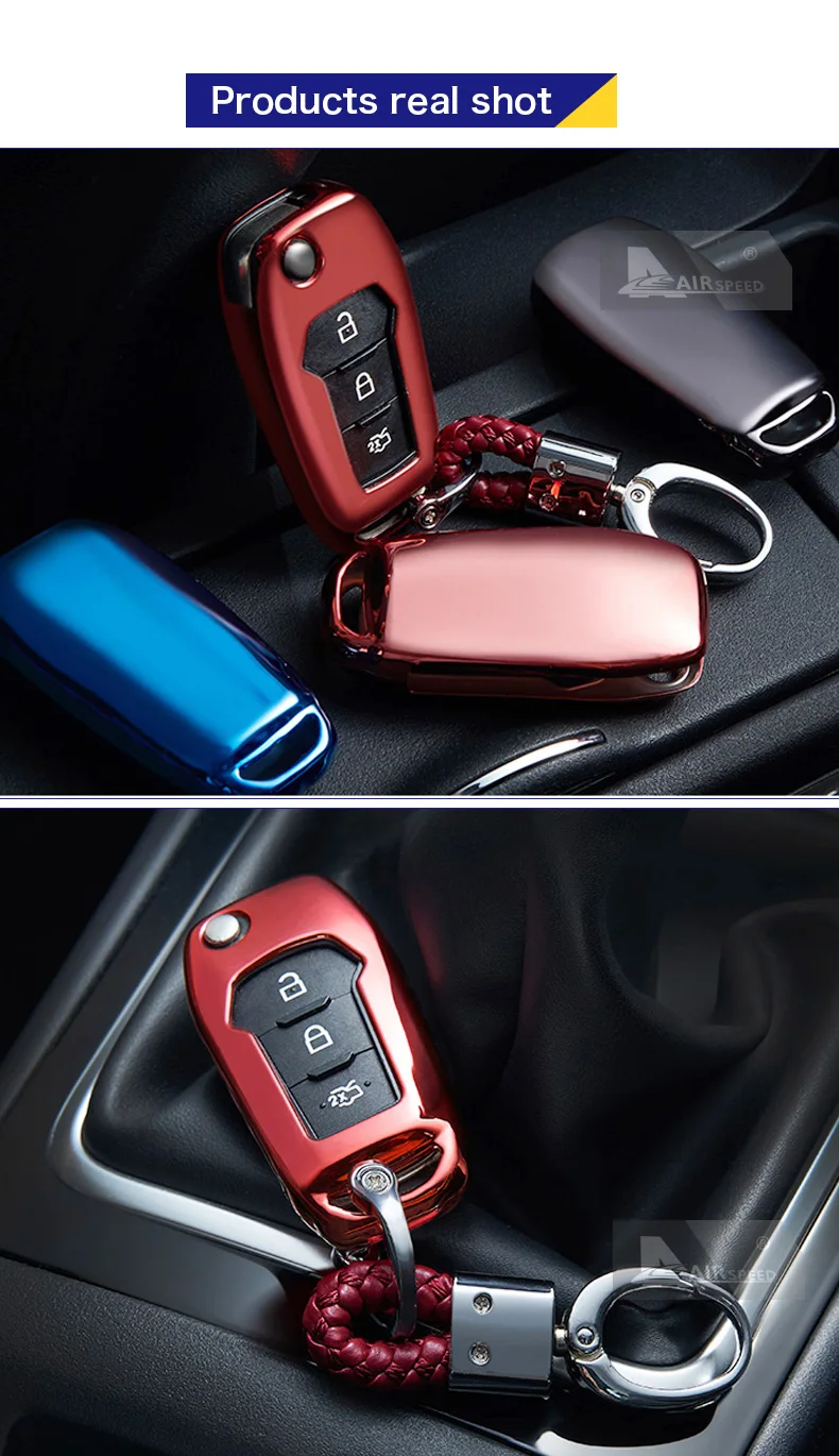 AIRSPEED TPU Protection Decoration Car Key Case Cover Auto Key Shell for Ford Escort Mondeo Everest Ranger Fusion Accessories    (5)