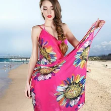 Bohemian Print Women Sexy Summer Hawaii Chiffon Wrap Floral Pareo Boho Dress Sarong Beach Bikini Swimwear Tunic Cover Up Scarf beach hawaii print cover up slip dress