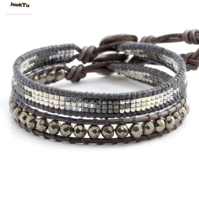 

adjustable pyrite seed beads wrap bracelet for woman gifts