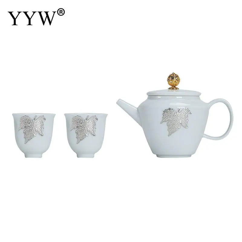  Maple Leaf Pattern White Tea Set Elegant Lady Lunch Teaware Exquisite Simple Teaware Home Kitchen T - 33036863274