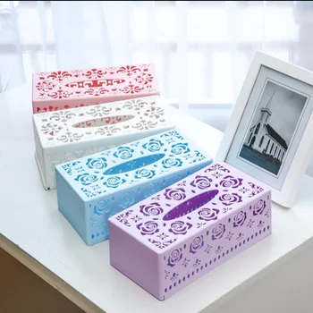 

Fashion Tissue Box Cover Hollow Rose Tissue Canister Storage Box Cover Solid Plastic Napkin Case Holder Hotel Home Decor Crafts