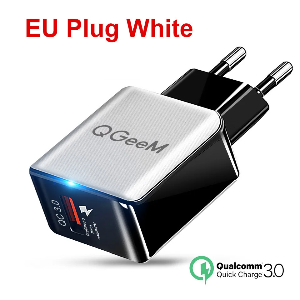 QGEEM QC 3,0 USB зарядное устройство волоконное быстрое зарядное устройство 3,0 быстрое зарядное устройство Портативный зарядный адаптер для телефона для iPhone Xiaomi Mi9 EU US - Тип штекера: White  EU